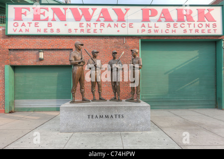 'Teammates' statue outside Gate B at Fenway Park on Van Ness Street in Boston, Massachusetts.