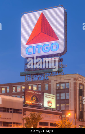 The famous CITGO sign in Kenmore Square during evening twilight in Boston, Massachusetts. Stock Photo