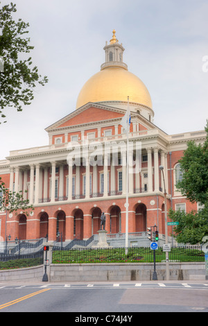 The gold-domed Massachusetts State House on Beacon Hill in Boston, Massachusetts. Stock Photo