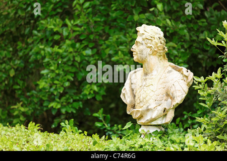 Stone statue of male bust, Glenveagh Castle garden, Glenveagh National Park, County Donegal, Republic of Ireland Stock Photo