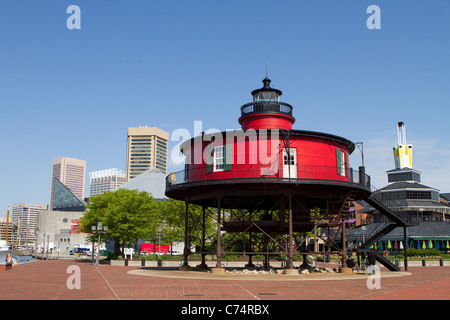 Seven Foot Knoll Lighthouse built in 1856 is now on display at the Baltimore Inner Harbor, Maryland. Stock Photo