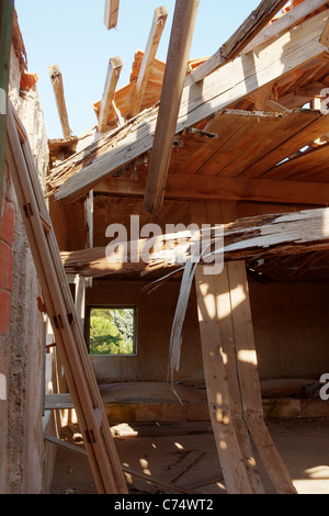 Collapsed Wooden Roof in an Abandoned House Stock Photo - Alamy