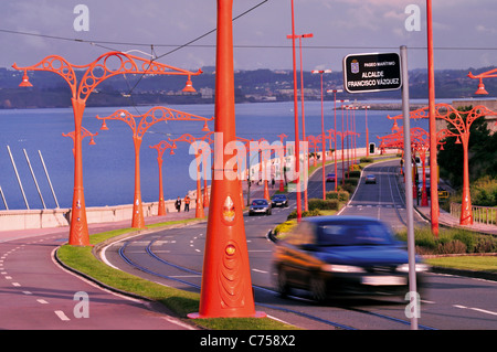 Spain, Galicia: Coastal Avenue 'Paseo Maritimo' in A Coruna Stock Photo