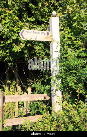 Sign post on North Downs Way, Above East Brabourne, Ashford, Kent, England Stock Photo