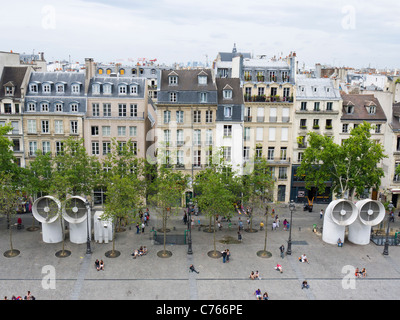 View of shops and narrow houses from Georges Pompidou Centre Paris France EU Stock Photo