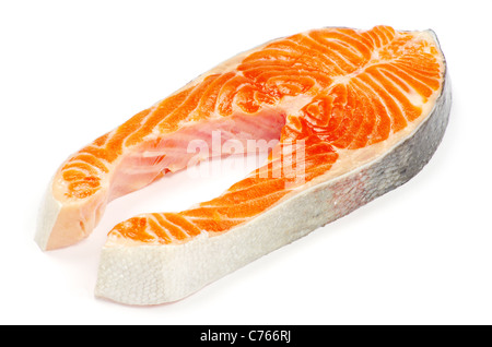 salmon steak red fish on white Stock Photo