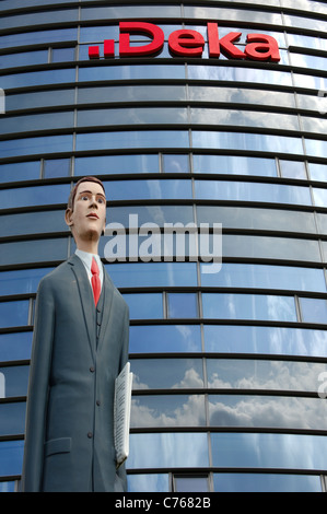 Sculpture The Tall Banker, headquarters of the Deka Bank, financial district on the Kirchberg Plateau, Luxembourg