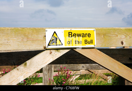 Beware of the Bull warning sign. Stock Photo