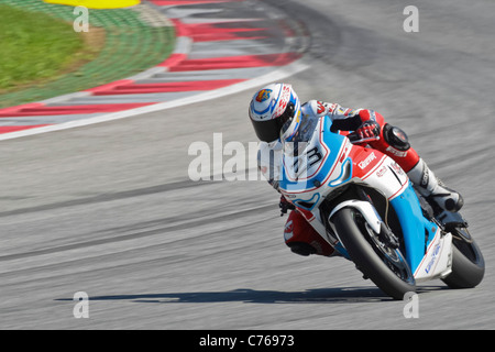 ZELTWEG, AUSTRIA - AUGUST 21 Andrey Martsevich (#23, Russia) competes in the IDM Superbike cup on August 21, 2011 Stock Photo