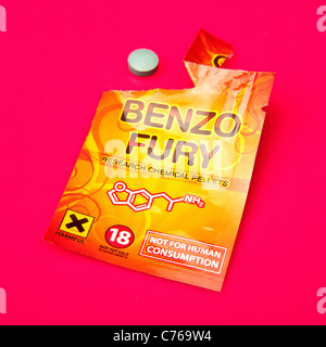 Packet of Benzo Fury,  6-APDB is a legal high or 'research chemical' with similar effects to the illegal drug MDMA and ecstasy. Stock Photo