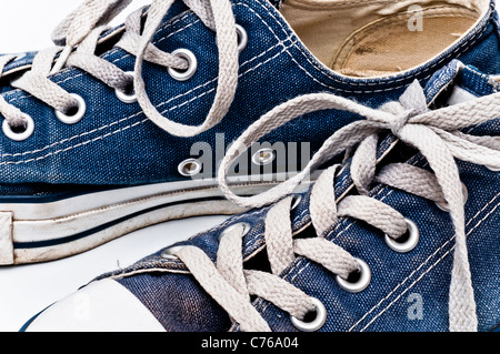 Worn and dirty Converse All Star shoes isolated on white background ...
