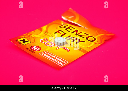 Packet of Benzo Fury,  6-APDB is a legal high or 'research chemical' with similar effects to the illegal drug MDMA and ecstasy. Stock Photo