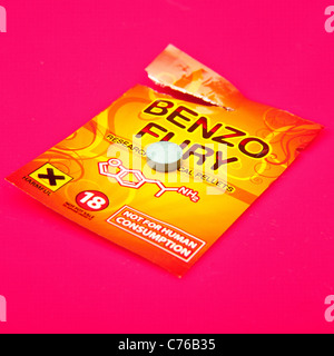 Packet of Benzo Fury,  6-APDB is a legal high or 'research chemical' with similar effects to the illegal drug MDMA and ecstasy. Stock Photo