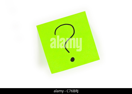Post-it with a question mark written on it isolated on white Stock Photo