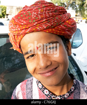 Indian Teenager In Turban  Jaipur Rajasthan India Stock Photo