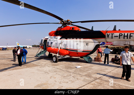 Pawan Hans Helicopter in Guwahati airport, Assam, India Stock Photo