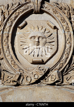Stone Sun Sculpture in the market place in Banbury, Oxfordshire, England Stock Photo
