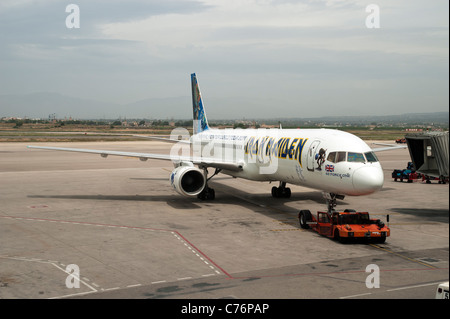 Iron Maiden's private jet parked at Palma Airport, Majorca. May 2011 Stock Photo