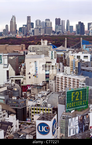 Asia, Japan, Tokyo, Shinjuku skyline viewed from Shibuya - elevated Stock Photo