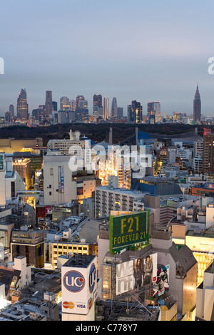Asia, Japan, Tokyo, Shinjuku skyline viewed from Shibuya - elevated Stock Photo