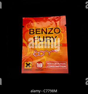 Packet of Benzo Fury,  6-APDB is a legal high or 'research chemical' with similar effects to the illegal drug MDMA and ecstasy. Stock Photo