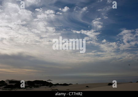 Dawn sky over the sand dunes at the north end of Bennett's Beach, near Hawk's Nest, Port Stephen, New South Wales, Australia. Stock Photo