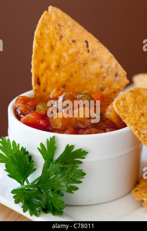 Peach Mango Salsa with chipotle Chips Stock Photo