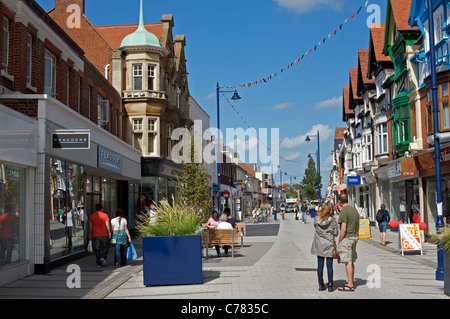 Hamilton Road, which is a shared space zone giving pedestrians priority over traffic, Felixstowe, Suffolk, UK. Stock Photo