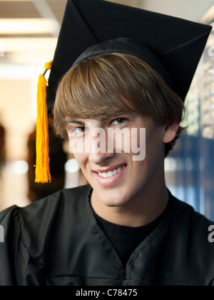 USA, Utah, Spanish Fork, Portrait of male graduate student wearing mortar board Stock Photo