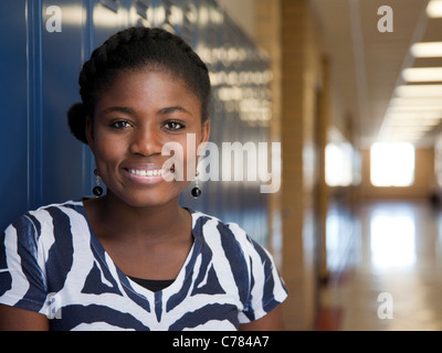 USA, Utah, Spanish Fork, Portrait of school girl (14-15) in corridor Stock Photo