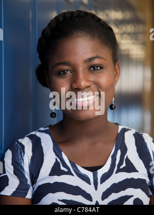 USA, Utah, Spanish Fork, Portrait of school girl (14-15) in corridor Stock Photo