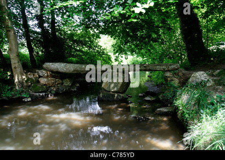 Megalithic bridge, river la Varenne, Le Chatellier (Orne, Normandy, France). Stock Photo