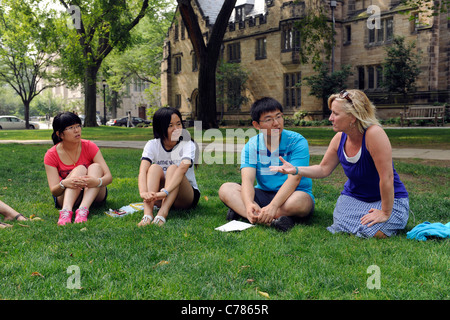 Chinese university students studying at English Language Institute at Yale University Summer School. Stock Photo