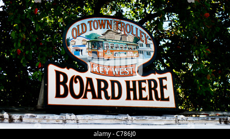 Bus stop for the Old Town Trolley in Key West Florida Stock Photo