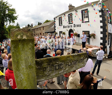 The reopening of the Butchers Arms Crosby Ravensworth, Cumbria. Village residents have successfully campaigned and raised funds Stock Photo