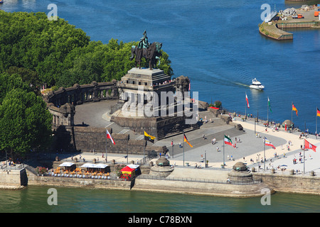 Denkmal fuer Kaiser Wilhelm I von Bruno Schmitz und Emil Hundrieser, Deutsches Eck, Moselmuendung in den Rhein, Koblenz, Rheinland-Pfalz Stock Photo