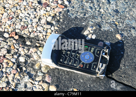 broken run over cell phone on the road Stock Photo