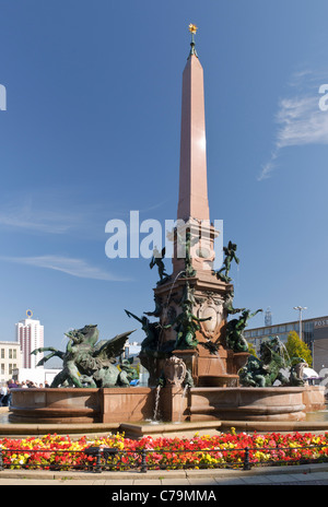 Mendebrunnen fountain on Augustusplatz square, Leipzig, Saxony, Germany, Europe Stock Photo