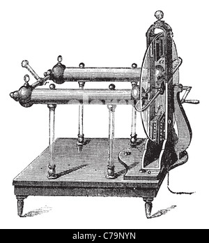 Electrostatic Generator by Jesse Ramsden, invented in 1768, vintage engraved illustration. Trousset encyclopedia (1886 - 1891). Stock Photo