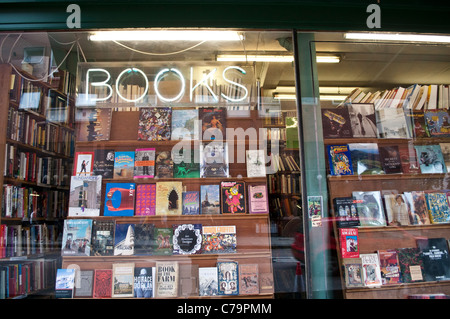 Secondhand bookshop window on Charing Cross Road, London, UK Stock Photo