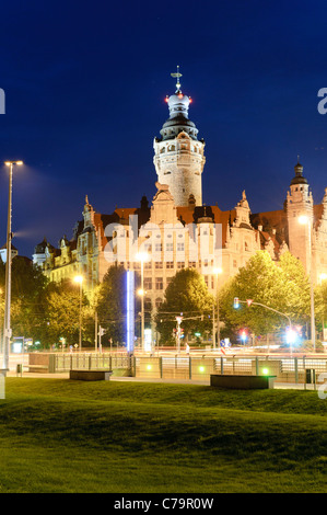 New Town Hall in the evening, Leipzig, Saxony, Germany, Europe Stock Photo