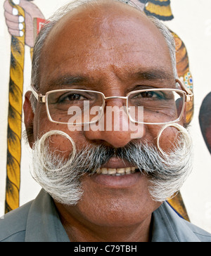 Happy Indian Man With Glasses And Moustache  India Stock Photo