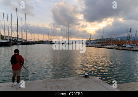 Evening at the port of Palma de Majorca, Majorca, Balearic Islands, Spain, Europe Stock Photo