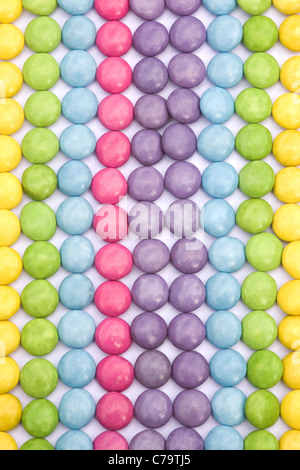 Candy pattern using lines of smarties. Close up Stock Photo