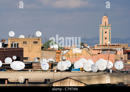 Satellite dishes on the roof of the old city center from Marrakesh, Morocco Stock Photo