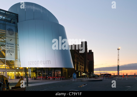 Ozeaneum at dusk, German Oceanographic Museum, Stralsund, UNESCO World Heritage Site, Mecklenburg-Western Pomerania, Germany Stock Photo