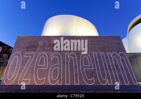 Ozeaneum at dusk, German Oceanographic Museum, Stralsund, UNESCO World Heritage Site, Mecklenburg-Western Pomerania, Germany Stock Photo