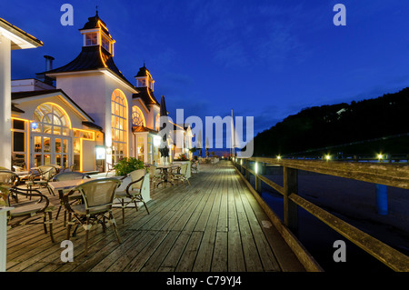 Historic pier with restaurant, Baltic resort Sellin, Baltic sea, Ruegen island, Mecklenburg-Western Pomerania, Germany, Europe Stock Photo
