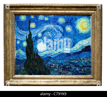 Photo of the famous original Starry Night painting by artist Vincent Van Gogh. Oil on canvas. Stock Photo