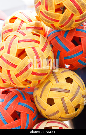 Thai ball game or Sepak Takraw Ball is traditionally played in Thailand and East Asia Stock Photo